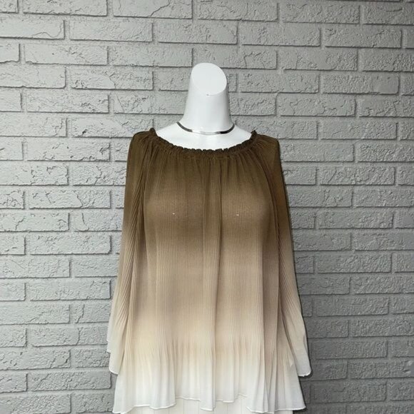 Ruby Rd Women Brown Cream Ombré Accordion Pleat Blouse Size XLP - Picture 1 of 7